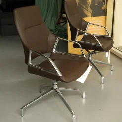 Wilkhahn Bürostühle|Relaxsessel|Konferenzsessel 301/5 Graph Leder 74/16 Dunkelbraun Gestell Verchromt