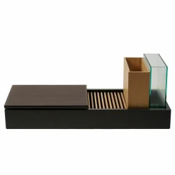 Schönbuch Konsolen|Konsole Hesperide Lack Schieferschwarz Lederauflage Braun Accessoires Eiche Hell Geölt