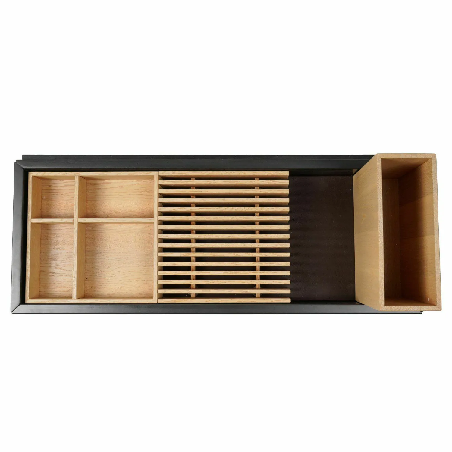 Schönbuch Konsolen|Konsole Hesperide Lack Schieferschwarz Lederauflage Braun Accessoires Eiche Hell Geölt