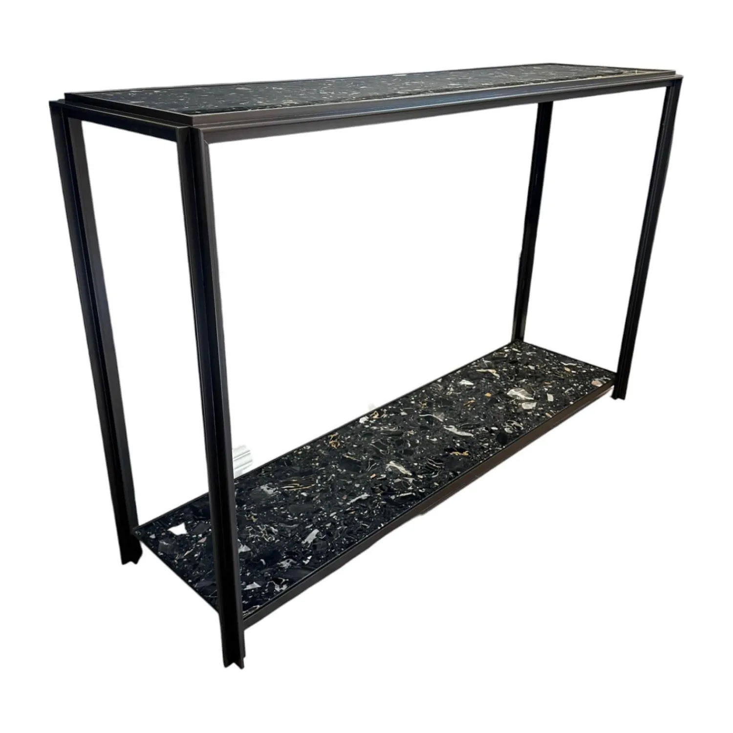 Bielefelder Werkstätten Konsolen|Konsole Hudson Platten Marmor Terrazzo Porto Schwarz Untergestell Bronze Matt
