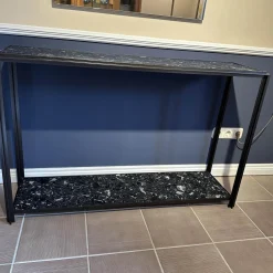 Bielefelder Werkstätten Konsolen|Konsole Hudson Platten Marmor Terrazzo Porto Schwarz Untergestell Bronze Matt