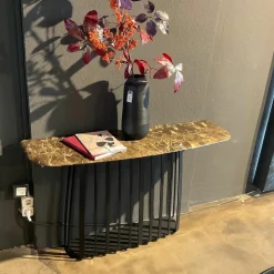 Janua Konsolen|Konsoltisch Basket Platte Stein Emperador Braun Gestell Stahl Tiefschwarz Pulverbeschichtet