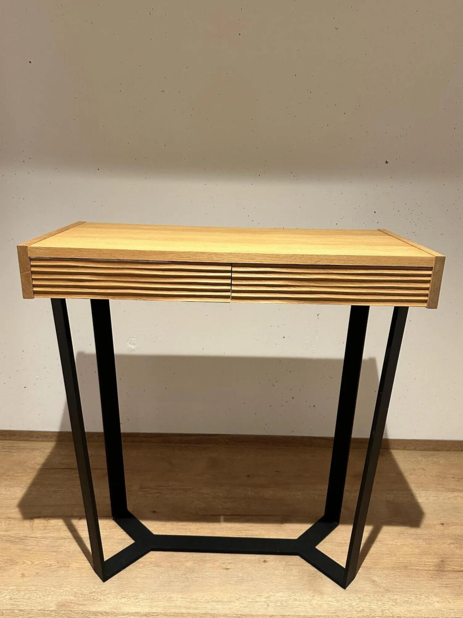 Lambert Konsolen|Konsoltisch Dexter Platte Eiche Natur Geölt Gestell Eisenprofil Schwarzanthrazit Geschweißt