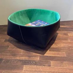 Walter Knoll Couchtische|Korb 192-B1 Isanka Außen Leder Saddle Black Innen Stoff Grass Green