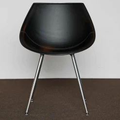 Driade Einzelstühle|Lago Armlehnstuhl Leder Schwarz Beine Aluminium Poliert Mit Kunststoff-Rundgleitern