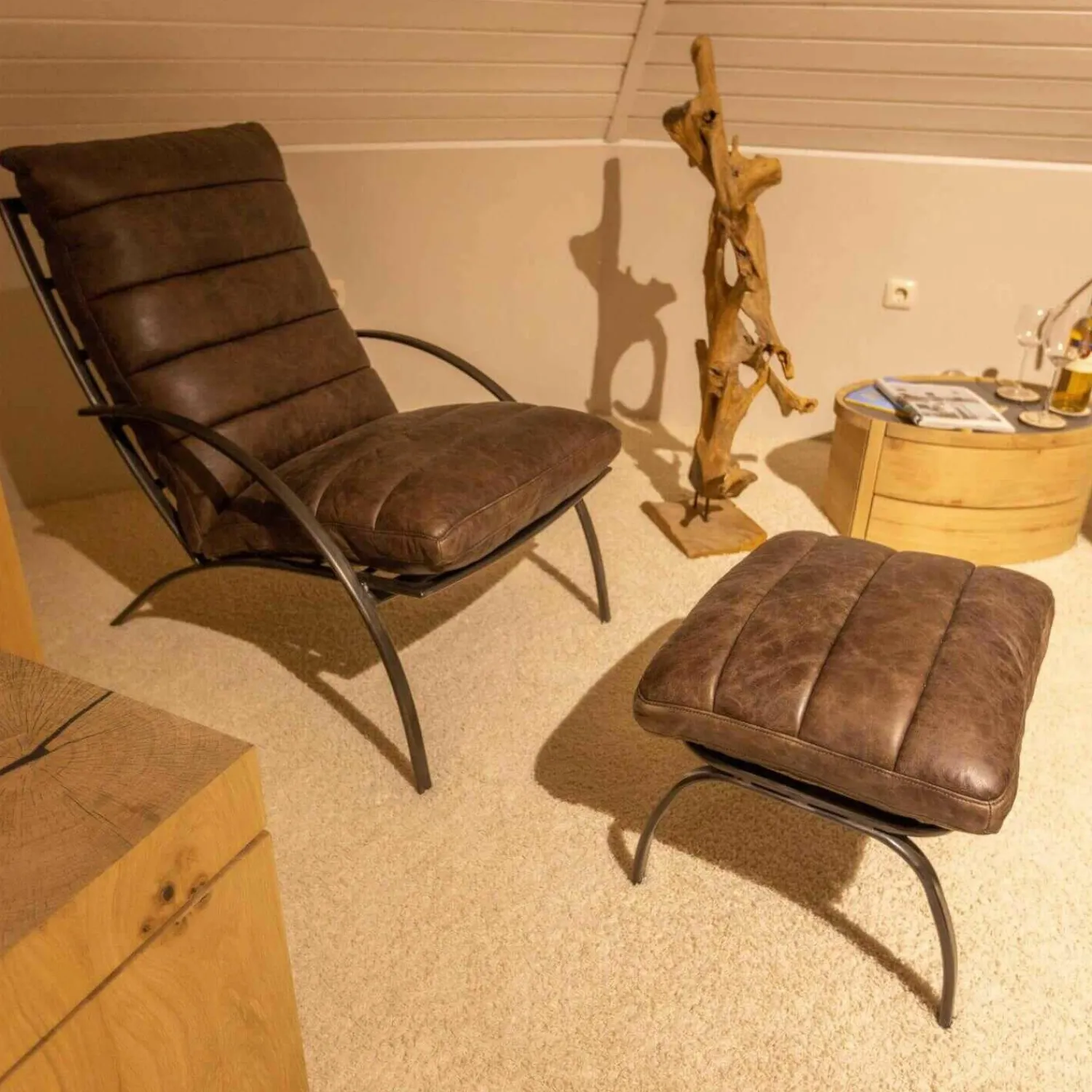 Lee & Lewis Relaxsessel|Ledersessel SP120 Leder Frame Gestell Metall Mit Hocker