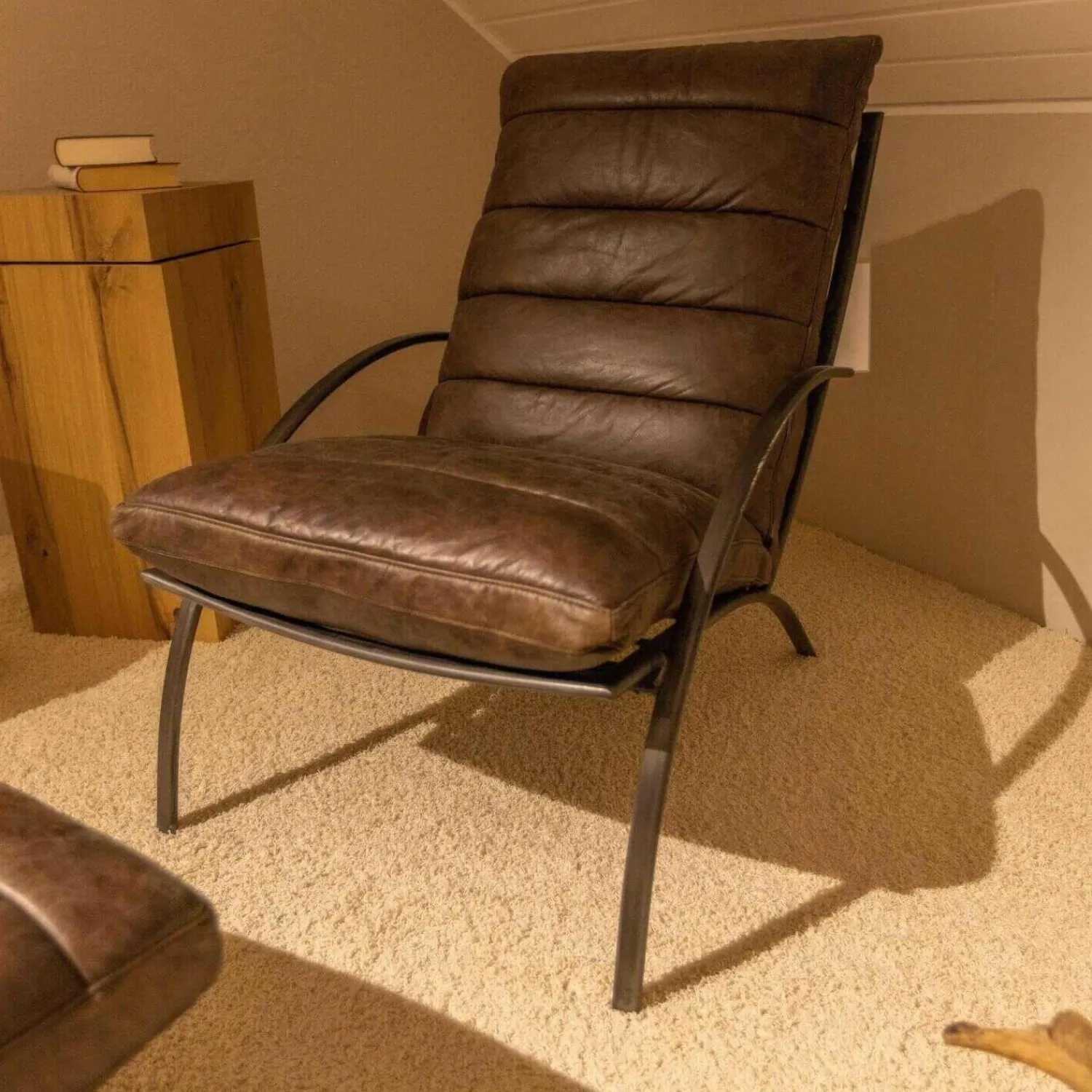 Lee & Lewis Relaxsessel|Ledersessel SP120 Leder Frame Gestell Metall Mit Hocker