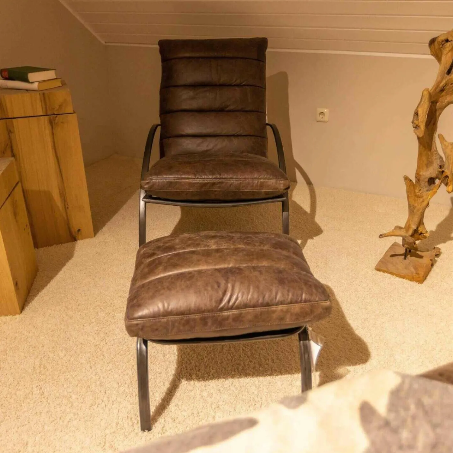 Lee & Lewis Relaxsessel|Ledersessel SP120 Leder Frame Gestell Metall Mit Hocker