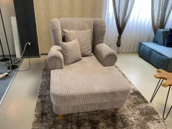 Max Winzer Loungesessel|Lesesessel 47003 Stoff Cord 16005 28 Silber Fuß Buche Natur Gedreht Inklusive Kissen