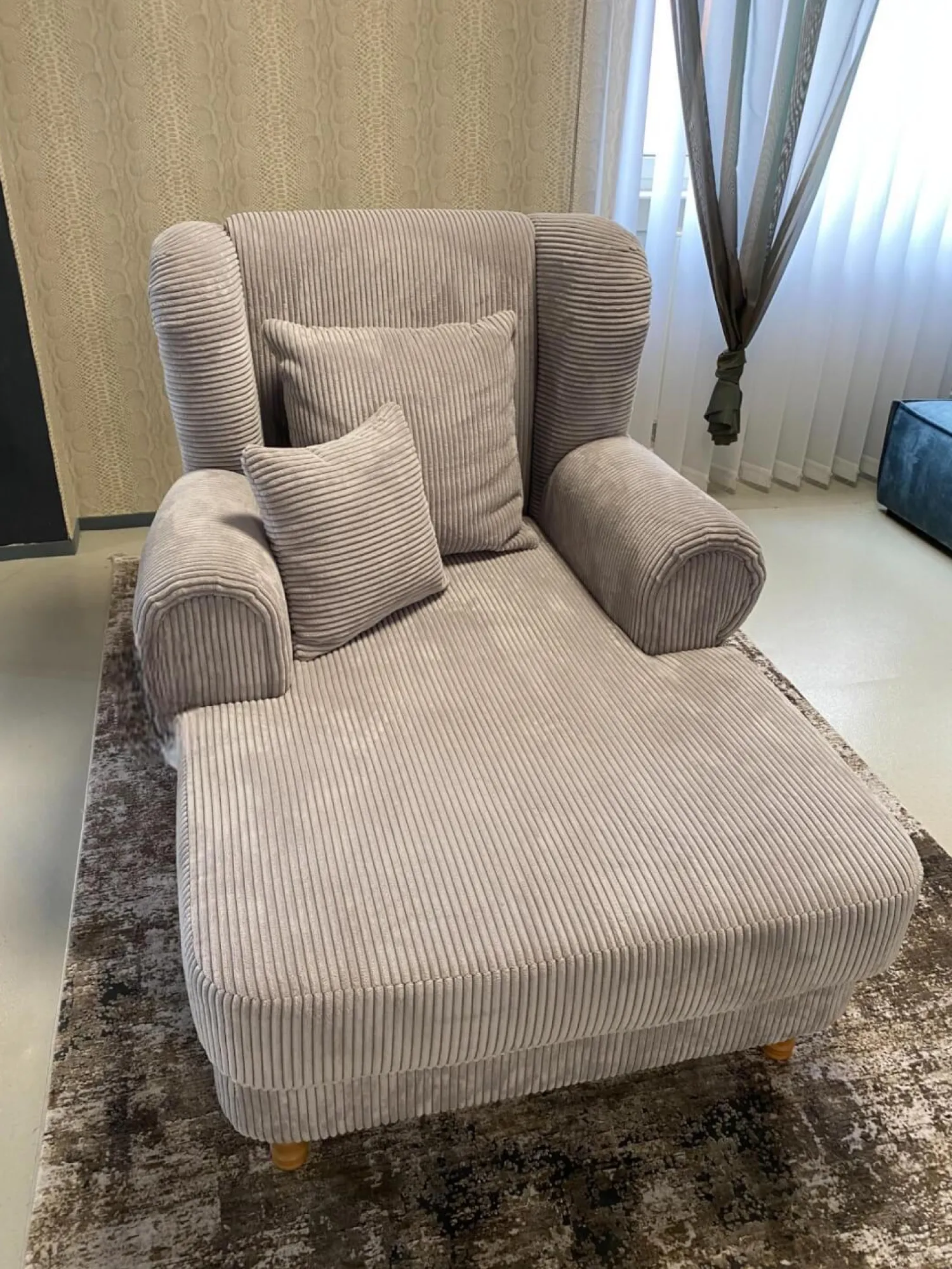 Max Winzer Loungesessel|Lesesessel 47003 Stoff Cord 16005 28 Silber Fuß Buche Natur Gedreht Inklusive Kissen