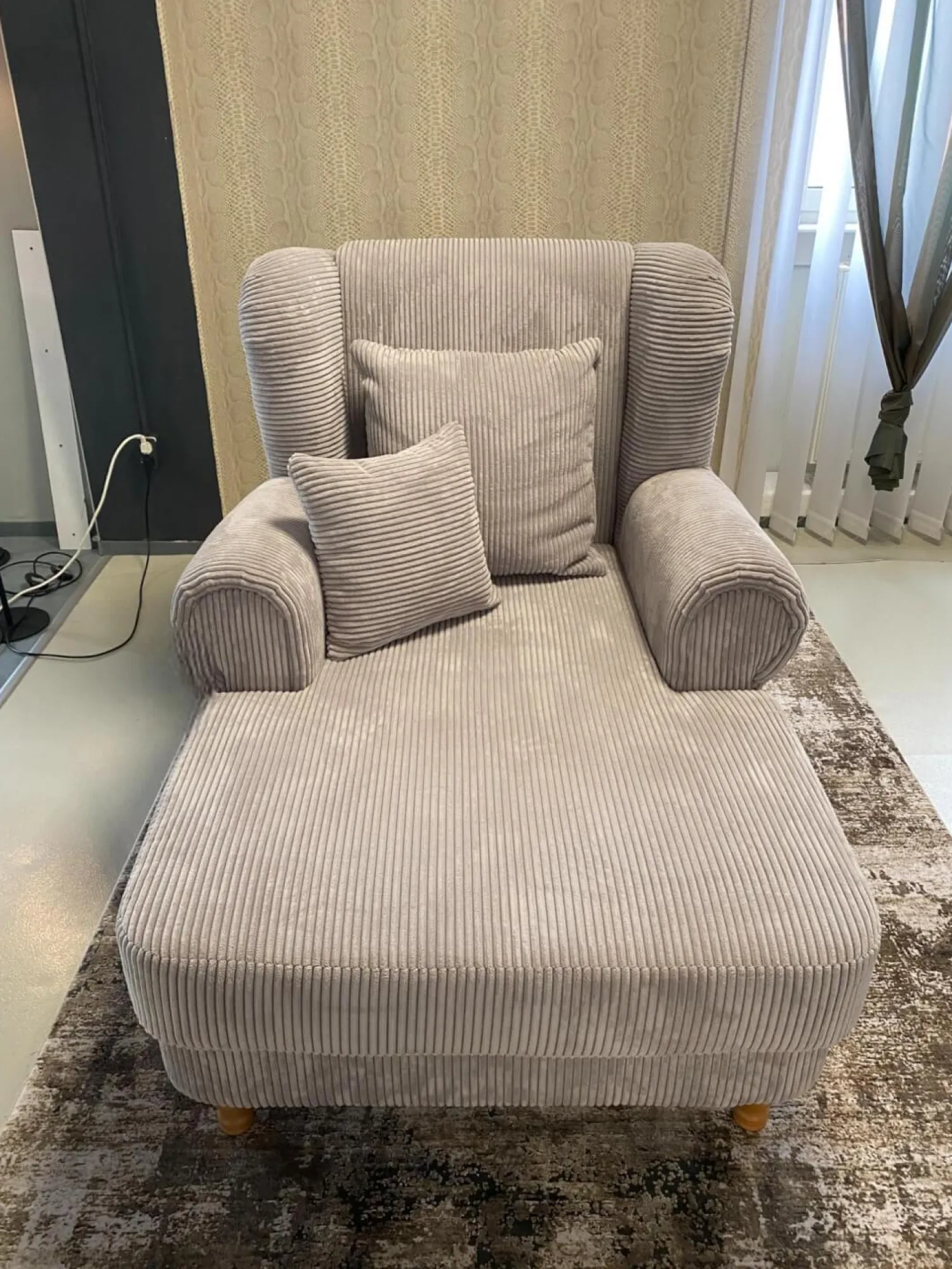 Max Winzer Loungesessel|Lesesessel 47003 Stoff Cord 16005 28 Silber Fuß Buche Natur Gedreht Inklusive Kissen