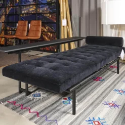 IP Design Daybeds & Recamieren|Liege Campus De Luxe Stoff City Velvet Schwarz Rücken Und Applikationen Leder Galaxy Schwarz Mit Rückenkissen