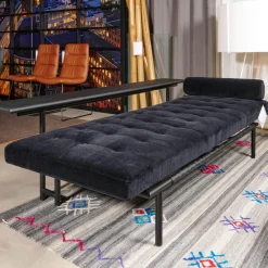 IP Design Daybeds & Recamieren|Liege Campus De Luxe Stoff City Velvet Schwarz Rücken Und Applikationen Leder Galaxy Schwarz Mit Rückenkissen
