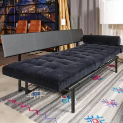IP Design Daybeds & Recamieren|Liege Campus De Luxe Stoff City Velvet Schwarz Rücken Und Applikationen Leder Galaxy Schwarz Mit Rückenkissen