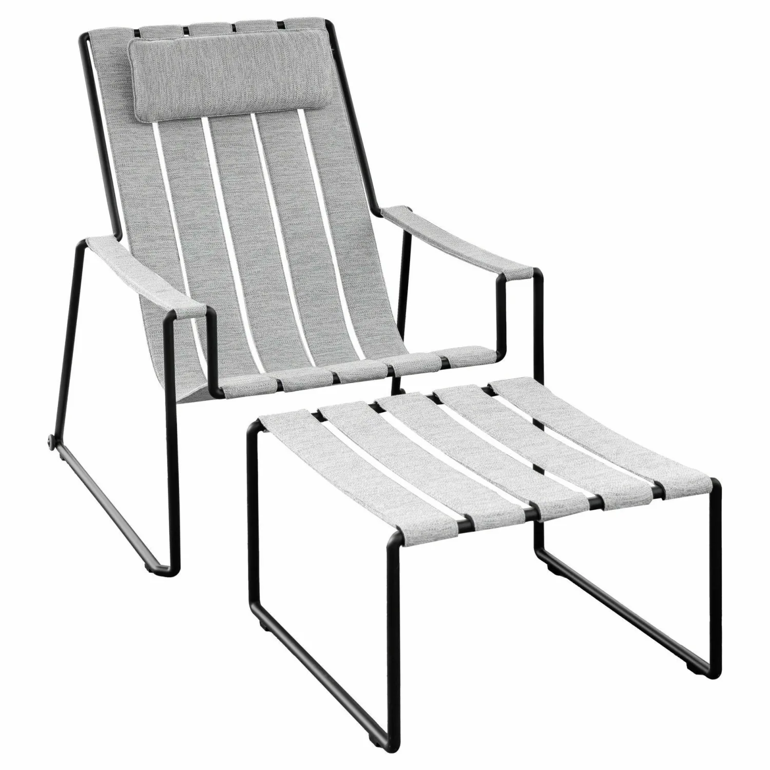 Royal Botania Gartenliegen|Liegestuhl Strappy Textile Natural Silver Dot Silber Gestell Edelstahl Anthrazit Beschichtet Inklusive Hocker