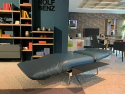 Rolf Benz Daybeds & Recamieren|Longchair Plura Leder 40.016 Blaugrün Fuß Glanzchrom mit Zubehör