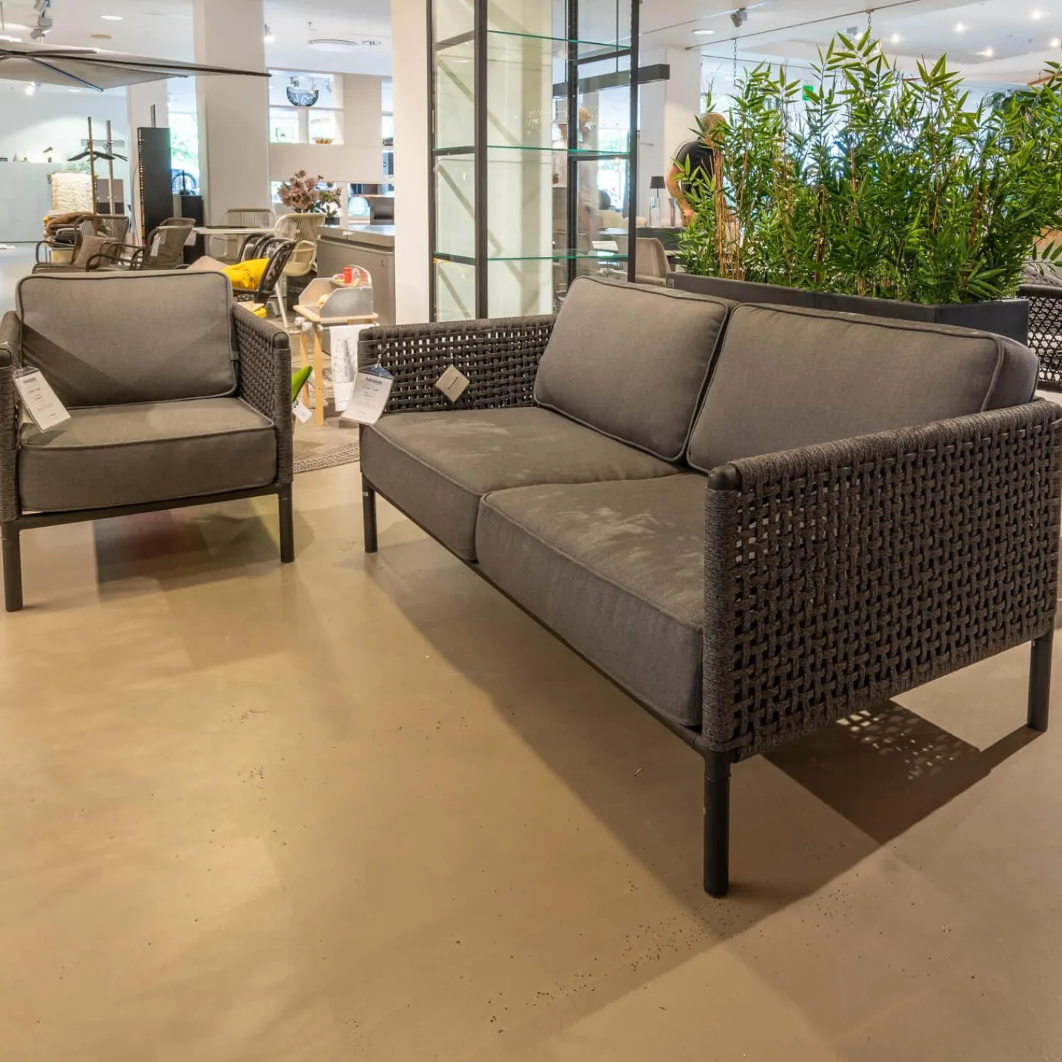 Cane Line Loungesessel|Lounge Sessel Encore Soft Rope Dark Grey Kissen Farbe Lava Grey