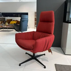 KFF Loungesessel|Lounge Sessel Faye Casual Stoff Rohi Credo Lampion Rot 4 Fuß Sterngestell Drehbar Struktur Schwarz mit Hocker