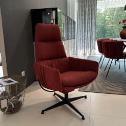 KFF Loungesessel|Lounge Sessel Faye Casual Stoff Rohi Credo Lampion Rot 4 Fuß Sterngestell Drehbar Struktur Schwarz mit Hocker