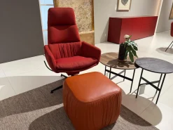 KFF Loungesessel|Lounge Sessel Faye Casual Stoff Rohi Credo Lampion Rot 4 Fuß Sterngestell Drehbar Struktur Schwarz mit Hocker