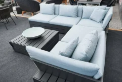 Solpuri Loungemöbel|Loungegruppe Boxx Polster Stoff Bombay Deluxe Pastel Blue Blau Gestell Aluminium Anthrazit Inklusive Tisch