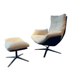 COR Relaxsessel|Loungesessel dia Korpus Leder 423 Schwarz Sitz Stoff 8300 Lichtgrau Grau Gestell F05 Schwarz Mit Hocker