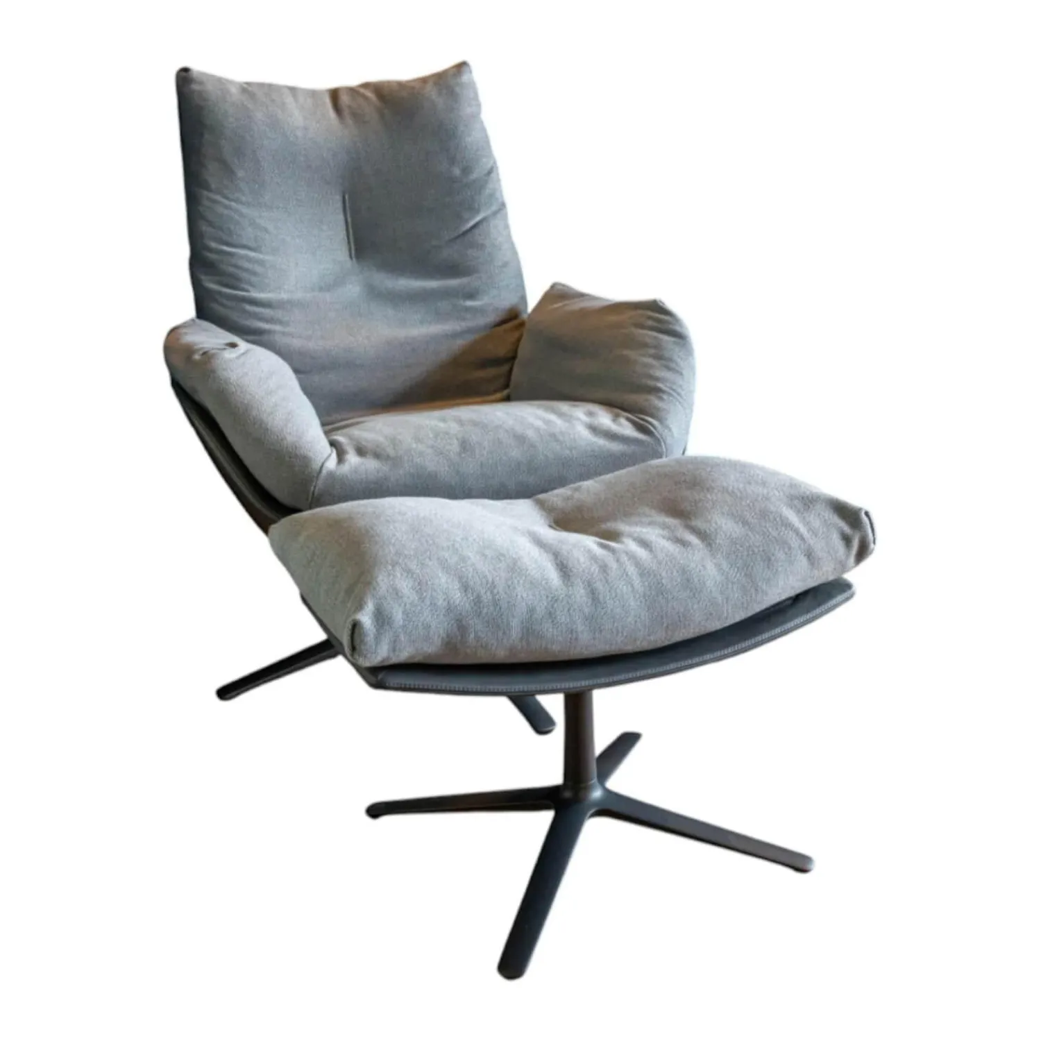 COR Relaxsessel|Loungesessel dia Stoff 9129 Stahl Grau Leder 171 Anthrazit Niedriger Rücken mit Hocker