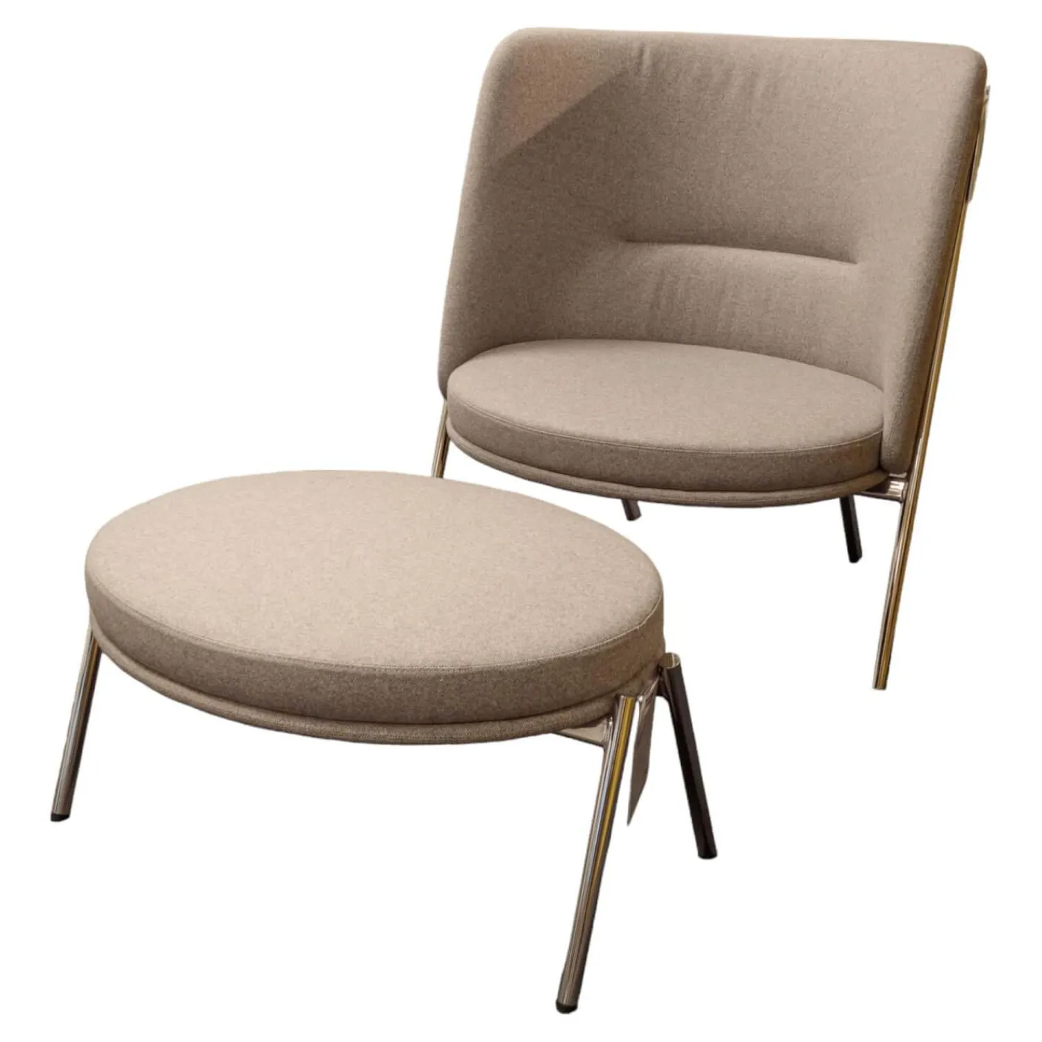 Tecta Loungesessel|Loungesessel D70 Und Hocker C70 Bezug Stoff Celia 0208 Grau Meliert Gestell Stahlrohr Verchromt