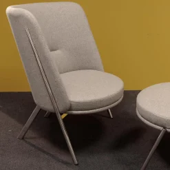 Tecta Loungesessel|Loungesessel D70 Und Hocker C70 Bezug Stoff Celia 0208 Grau Meliert Gestell Stahlrohr Verchromt