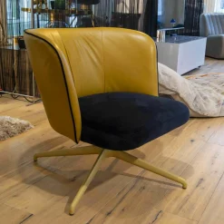 KFF Loungesessel|Loungesessel Gaia Casual Lounge Schwarzer Velour Leder Gelb