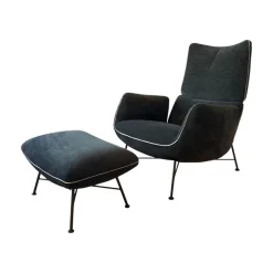 COR Loungesessel|Loungesessel Jalis Niedrig Stoff 8144 Braun Grün Drahtgestell F01 Feinstruktur Schwarz Mit Hocker