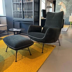 COR Loungesessel|Loungesessel Jalis Niedrig Stoff 8144 Braun Grün Drahtgestell F01 Feinstruktur Schwarz Mit Hocker