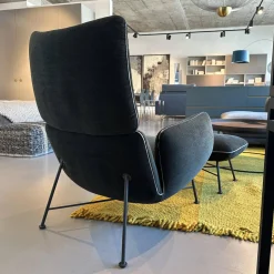 COR Loungesessel|Loungesessel Jalis Niedrig Stoff 8144 Braun Grün Drahtgestell F01 Feinstruktur Schwarz Mit Hocker