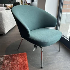Fritz Hansen Loungesessel|Loungesessel Let Stoff Christianshavn 1161 Dunkelgrün Gestell Metall Chrom