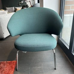 Fritz Hansen Loungesessel|Loungesessel Let Stoff Christianshavn 1161 Dunkelgrün Gestell Metall Chrom
