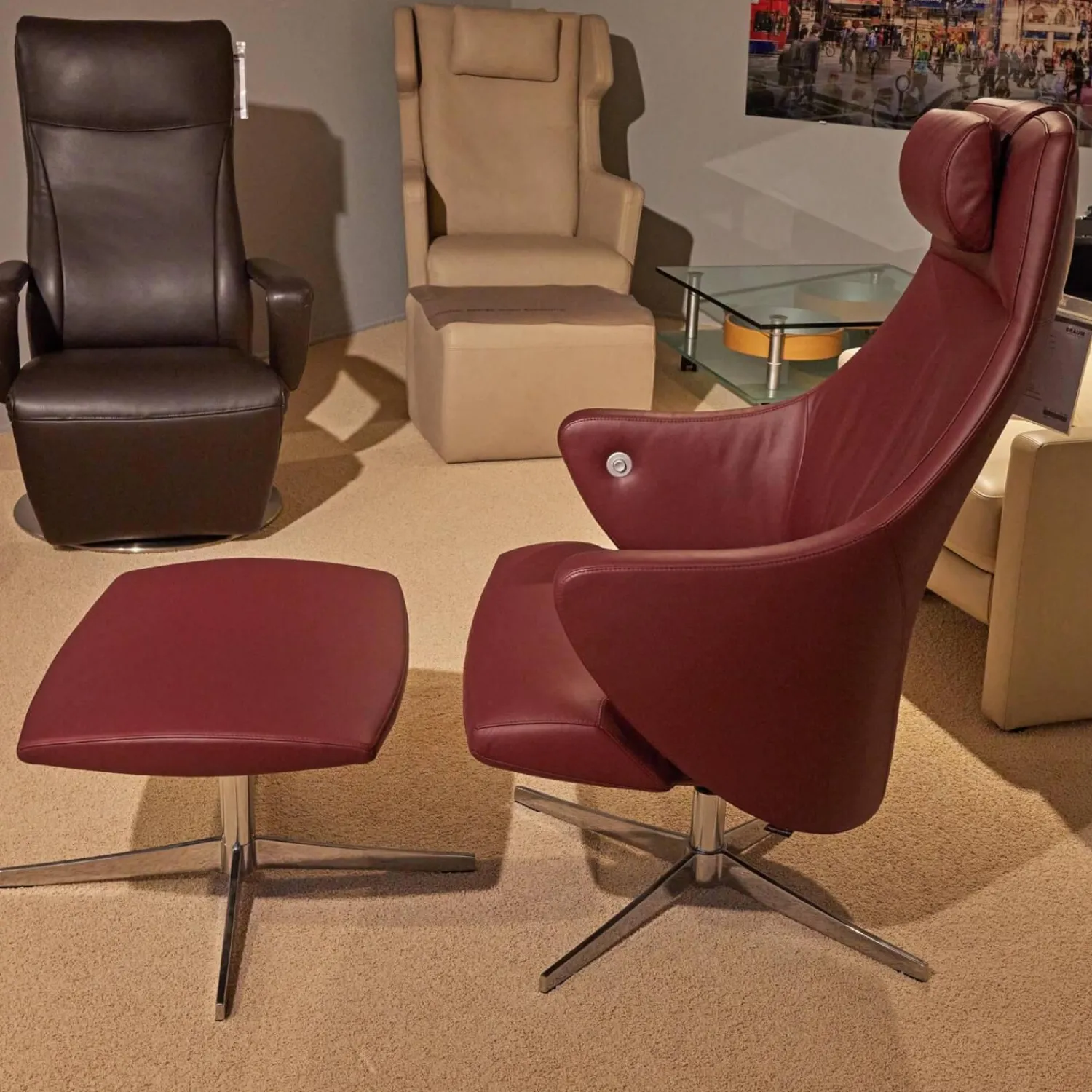 Züco Loungesessel|Loungesessel Mit Hocker 4+ Lounge Shiraz Rot 29 Lavalina Fußkreuz Alu Poliert