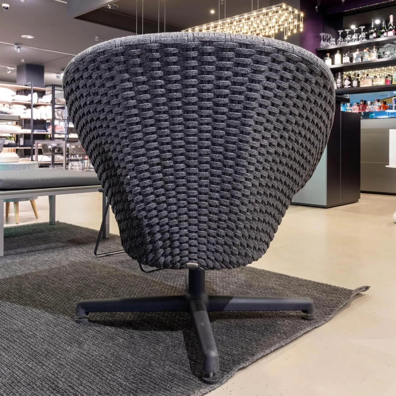 Cane Line Loungesessel|Loungesessel Peacock Soft Rope Geflecht Dark Grey Grau Gestell Aluminium Dark Grey Grau Drehbar Inklusive Kissensatz Light Grey Grau