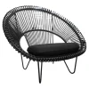 Vincent Sheppard Loungesessel|Loungesessel Roy Cocoon Outdoor Kissen Bezug Sunbrella Schwarz Geflecht Polyethylen Schwarz Untergestell Stahl Schwarz