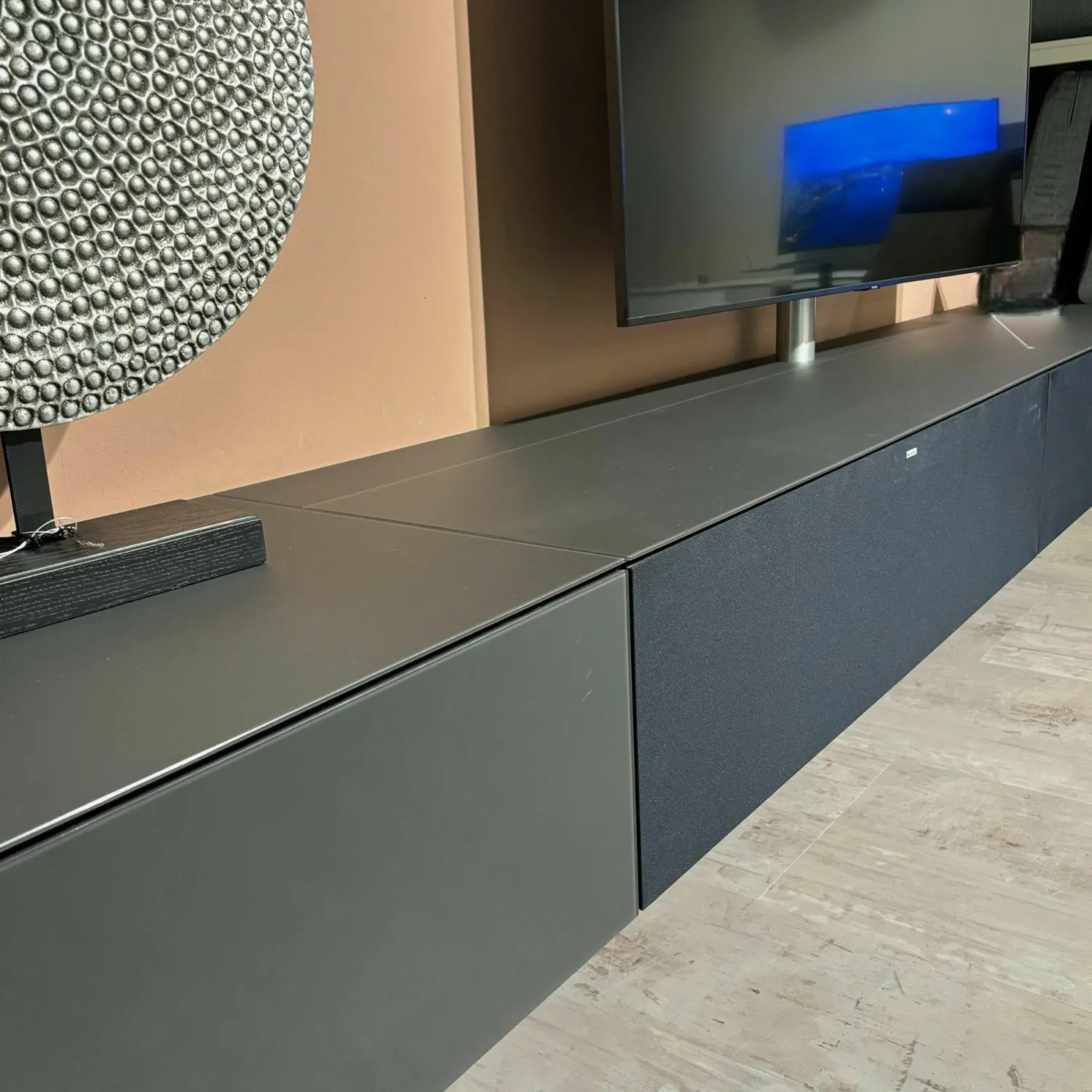 Spectral Smart Furniture Wohnwände & Tv-Lowboards|Lowboard Ameno Glas Shale Black Satiniert Und Textilgewebe Schwarz