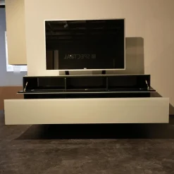 Spectral Smart Furniture Wohnwände & Tv-Lowboards|Lowboard BR 1503 Brick Glas Snow Weiß Lackiert Mit Soundsockel Und Lautsprecher Ohne Fernseher