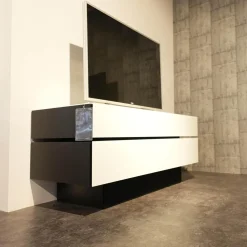 Spectral Smart Furniture Wohnwände & Tv-Lowboards|Lowboard BR 1503 Brick Glas Snow Weiß Lackiert Mit Soundsockel Und Lautsprecher Ohne Fernseher