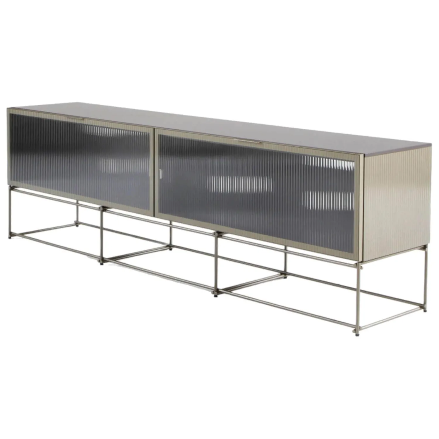 Ligne Roset Wohnwände & Tv-Lowboards|Lowboard Canaletto Klapptüren Klarglas K5 Korpus Lack Bleigrau Seidenmatt Grau