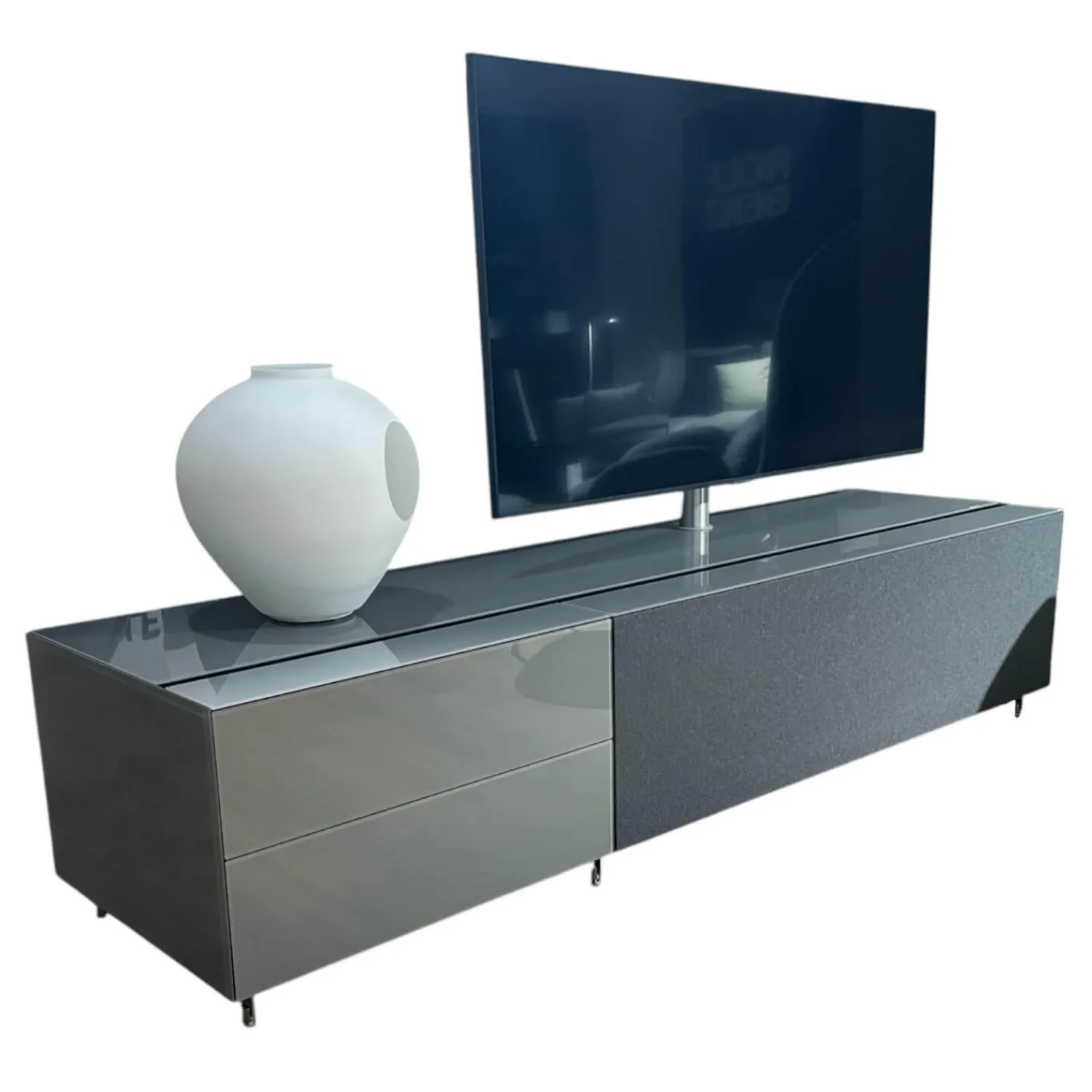 Spectral Smart Furniture Wohnwände & Tv-Lowboards|Lowboard Cocoon Glas Cement Grau Stofffront Graphite Grau Inklusive TV-Halterung