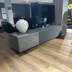 Spectral Smart Furniture Wohnwände & Tv-Lowboards|Lowboard Cocoon Glas Cement Grau Stofffront Graphite Grau Inklusive TV-Halterung