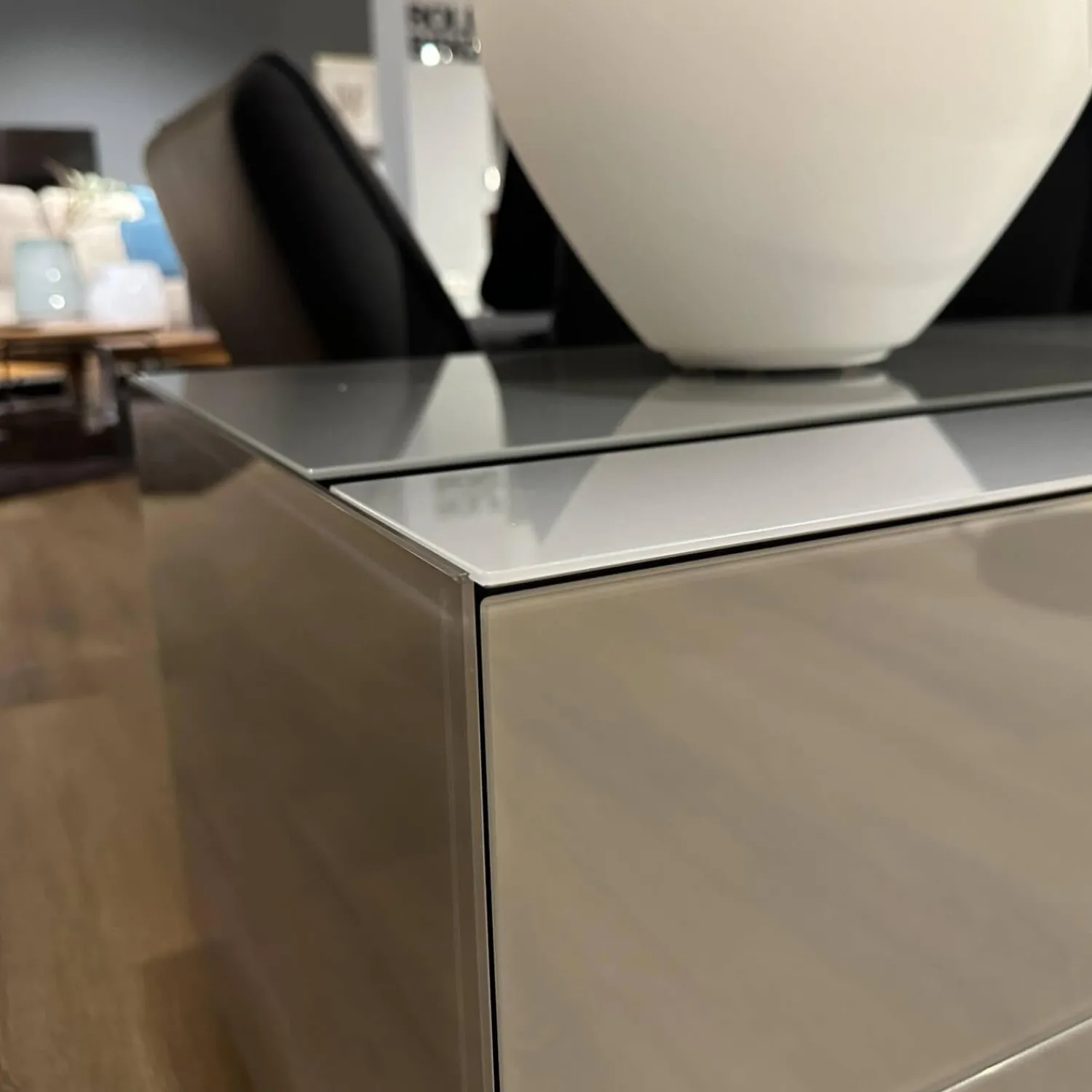 Spectral Smart Furniture Wohnwände & Tv-Lowboards|Lowboard Cocoon Glas Cement Grau Stofffront Graphite Grau Inklusive TV-Halterung