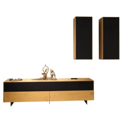 Scholtissek Wohnwände & Tv-Lowboards|Lowboard Farn Media Holz Knorrige Eiche Puro Geölt Akustikstoff Schwarz Mit 2 Hängeschränken