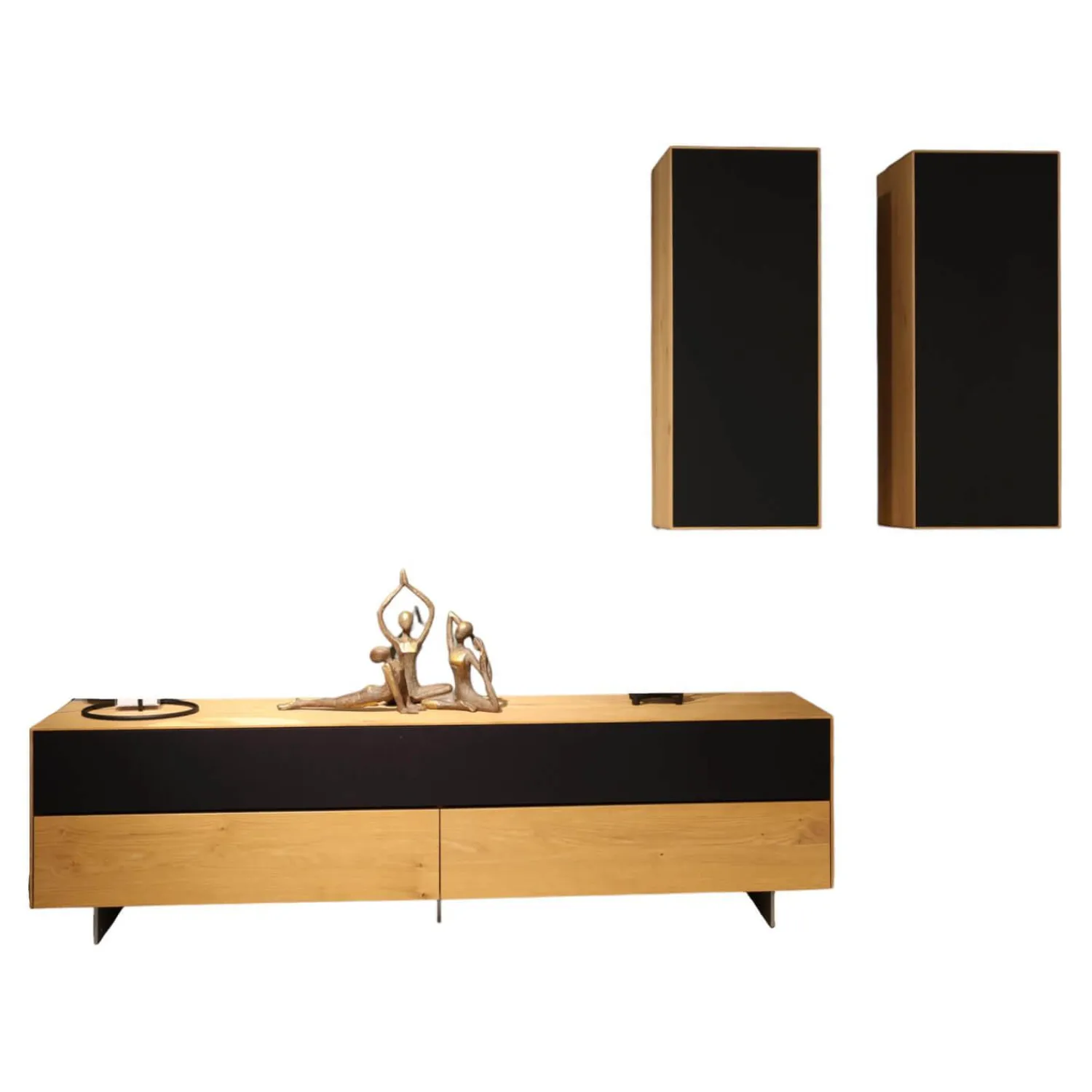 Scholtissek Wohnwände & Tv-Lowboards|Lowboard Farn Media Holz Knorrige Eiche Puro Geölt Akustikstoff Schwarz Mit 2 Hängeschränken