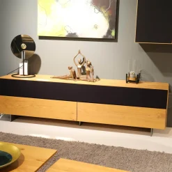 Scholtissek Wohnwände & Tv-Lowboards|Lowboard Farn Media Holz Knorrige Eiche Puro Geölt Akustikstoff Schwarz Mit 2 Hängeschränken