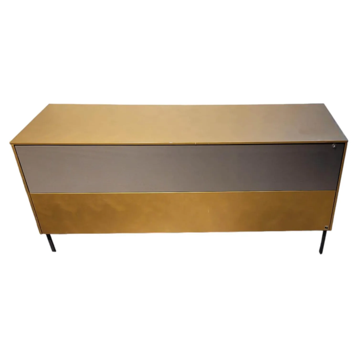 Sudbrock Wohnwände & Tv-Lowboards|Lowboard Gold Gebürstet Lochblechklappe Onyxgrau Füße Metall Schwarz