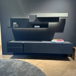 Interlübke Wohnwände & Tv-Lowboards|Lowboard Jorel Mattglas T83 Navy Und 82 Atlantic Inklusive Wandregal Lilu Und Beleuchtung